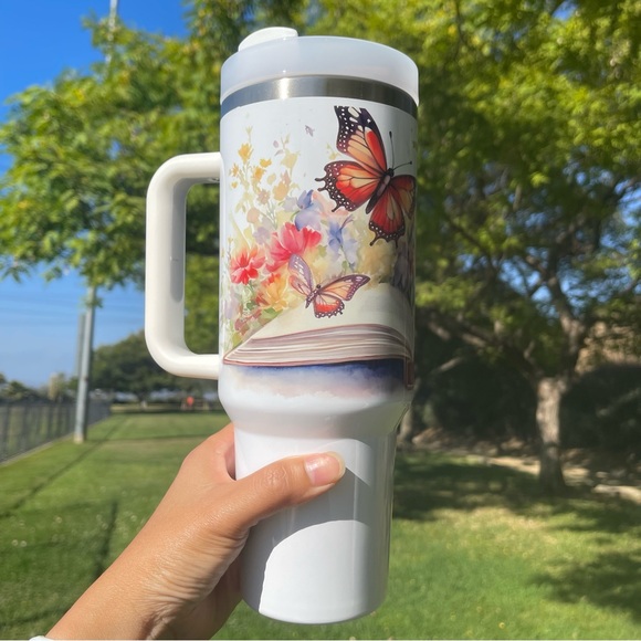 40 oz Colorful Book and butterfly Double-wall vacuum insulation Tumbler with str - Picture 7 of 10